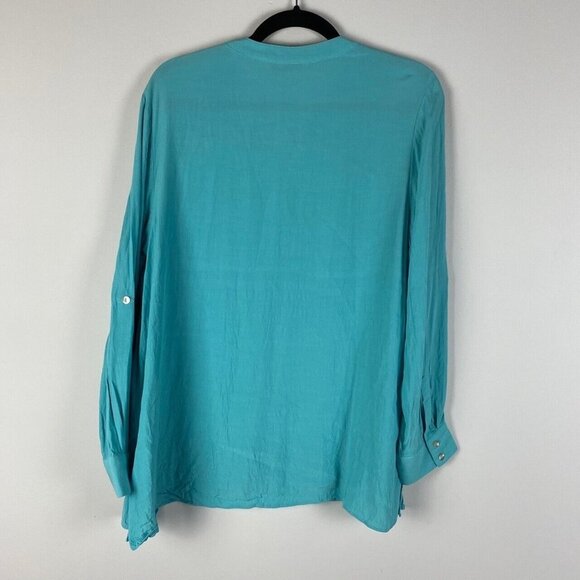 Soft Surroundings Top Popover PL Lagenlook Asymmetrical Hem Tabbed Sleeve - Picture 6 of 9